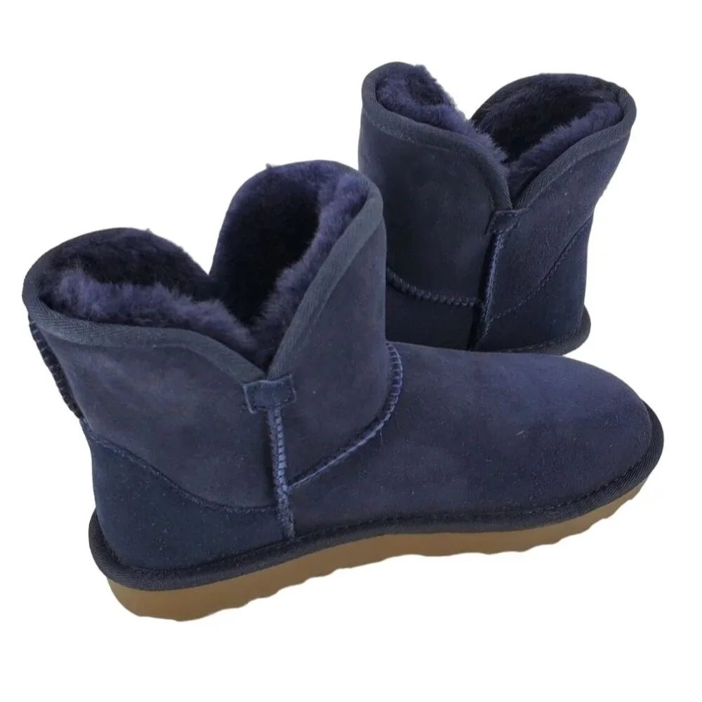 Kirkland 7 Real Fur Boots Shearling Sheepskin Suede Scalloped Fold over Shoes